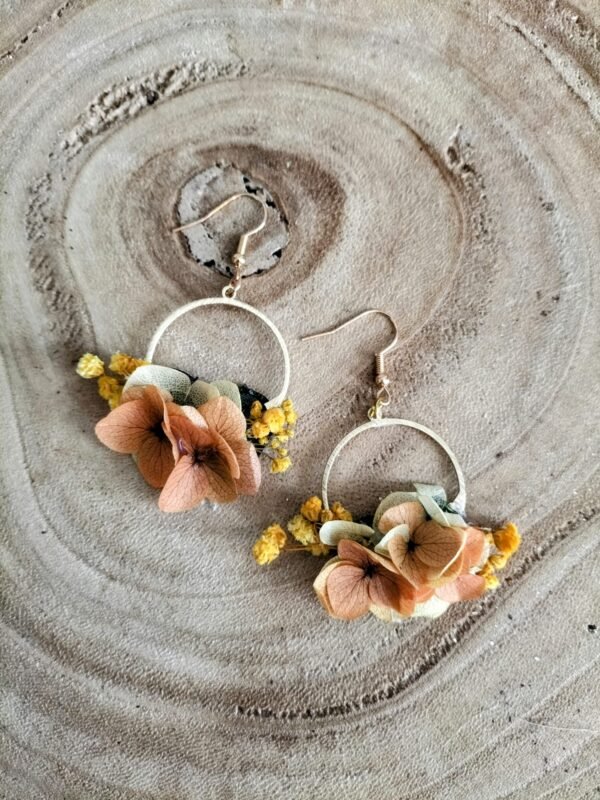 boucle fleurs séchées orange et jaune