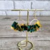 boucle d'oreille fleurs séchées vert / jaune
