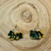 boucle d'oreille fleurs séchées vert / jaune