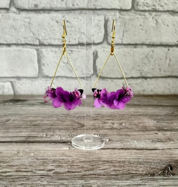 boucle d'oreille fleurs séchées violet
