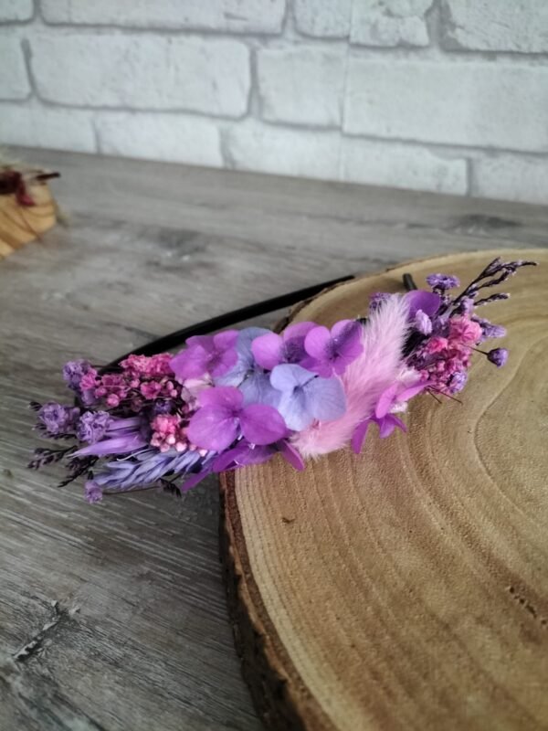 serre-tête fleurs séchées / boutonnière mauve