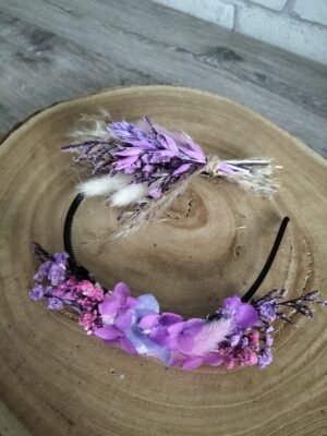 serre-tête fleurs séchées / boutonnière mauve