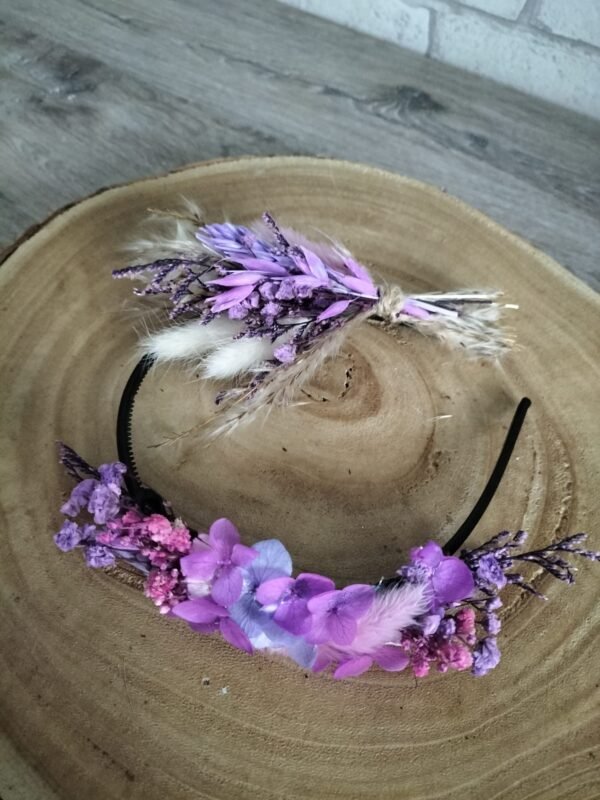serre-tête fleurs séchées / boutonnière mauve