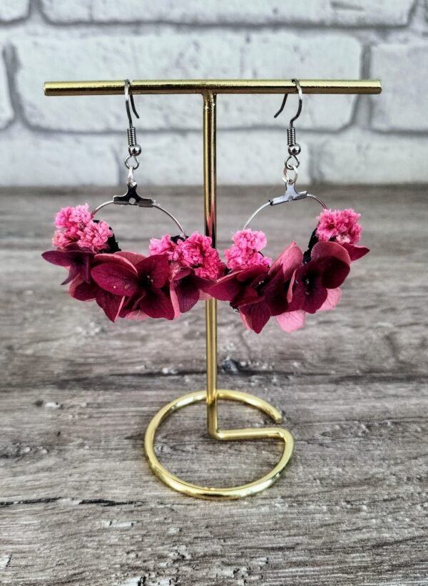 boucle d'oreille fleurs séchées rose /fuchsia