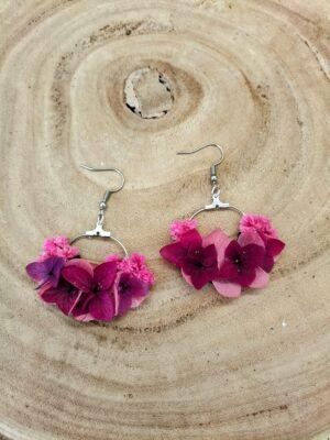boucle d'oreille fleurs séchées rose /fuchsia
