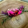 peigne  fleurs séchées fuchsia  / violet