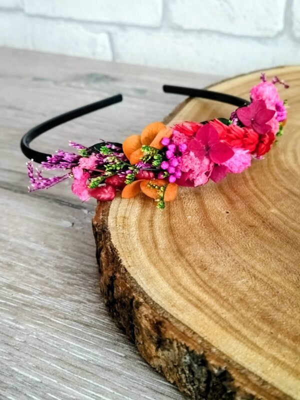 serre-tête fleurs séchées fuchsia/ terracotta