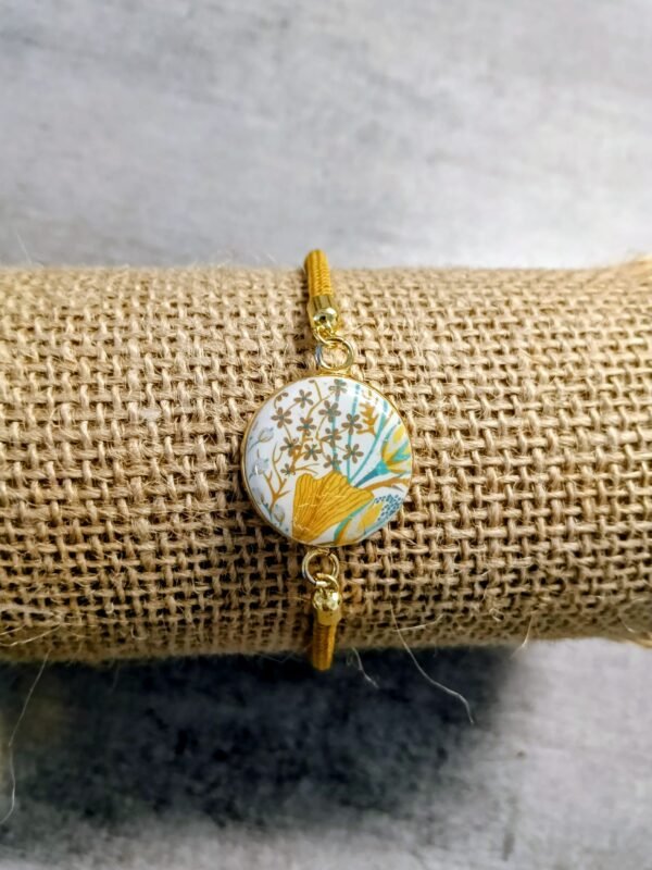Bracelet moutarde / fleurs japonaise