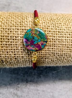 Bracelet camaïeu vert  / violet / doré