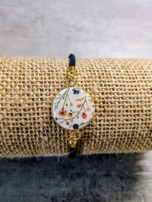 Bracelet bleu marine / fleurs des champs
