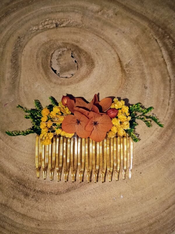peigne  fleurs séchées terracotta / vert /jaune