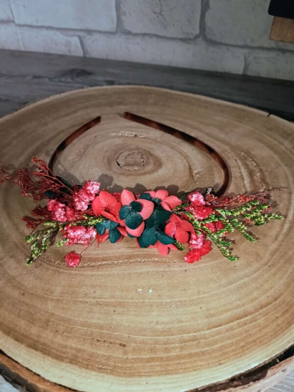 serre-tête fleurs séchées rouge / vert