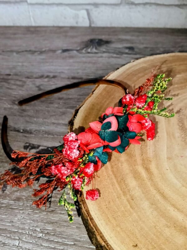 serre-tête fleurs séchées rouge / vert