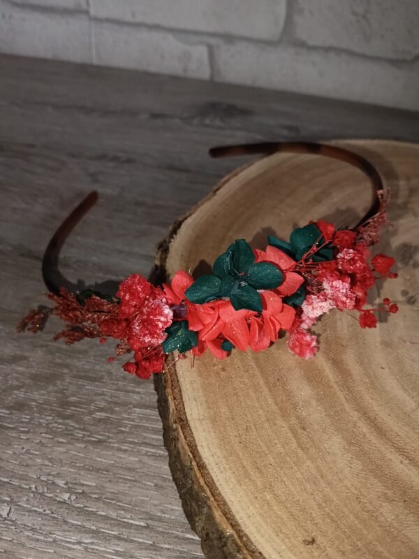 serre-tête fleurs séchées rouge / vert