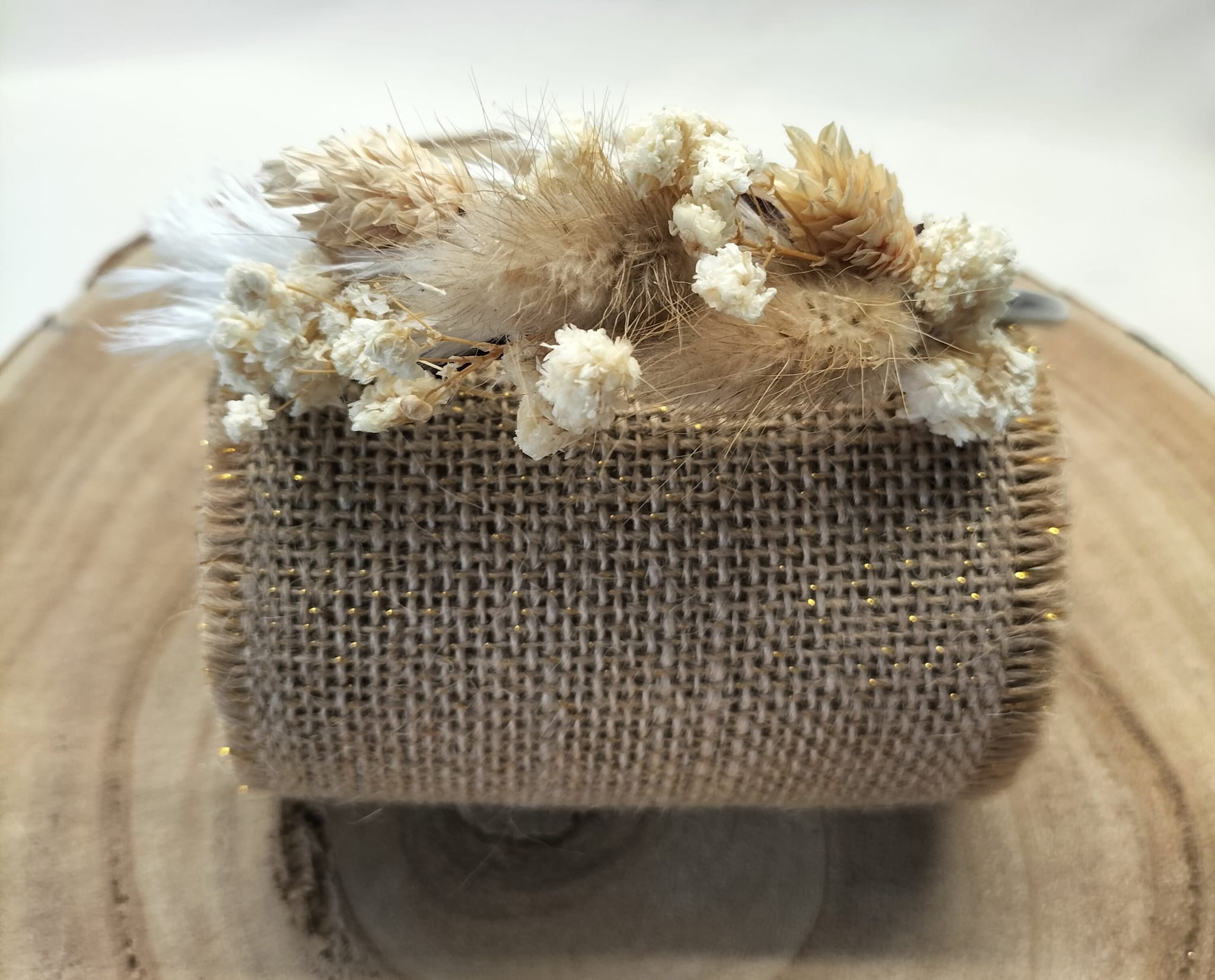 Serre-tête beige  /blanc pailleté