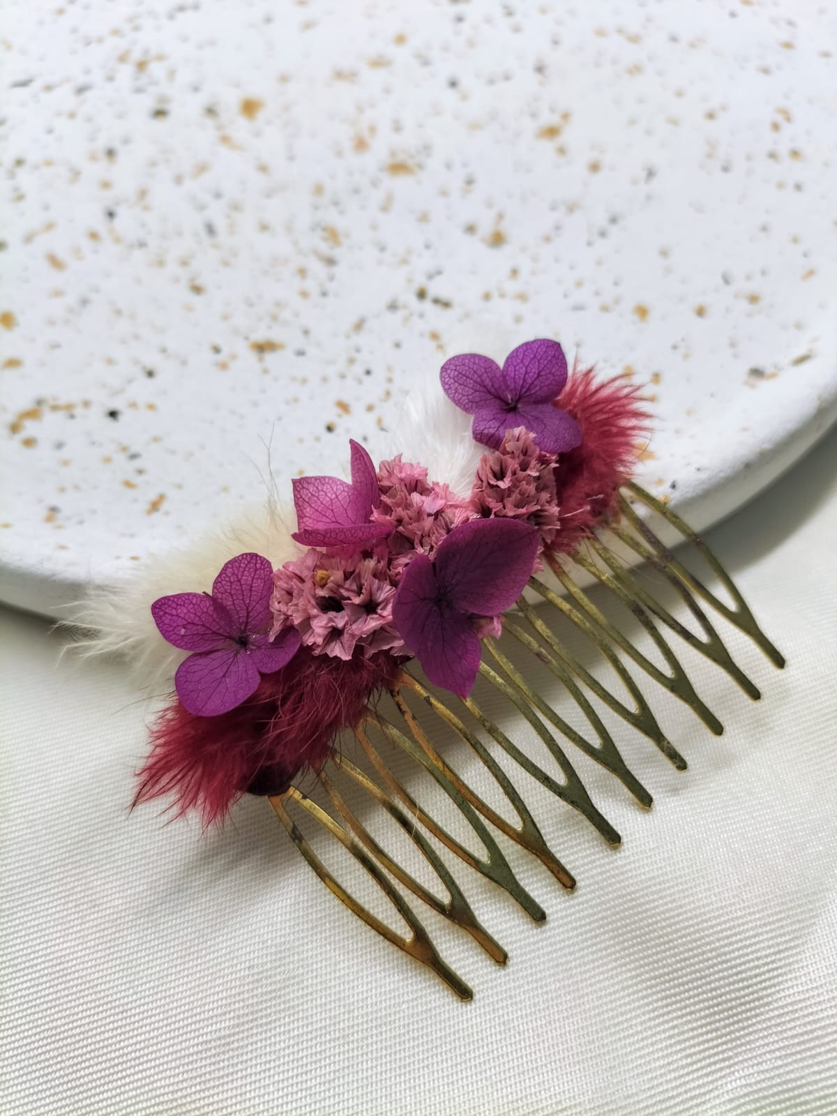 Peigne fleurs séchées violet