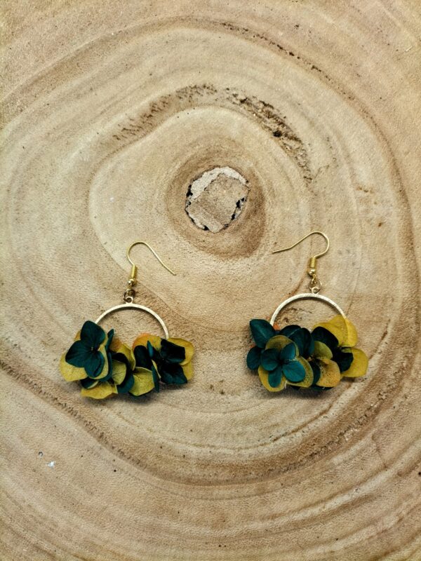 Boucle d'oreille fleurs séchées jaune /vert