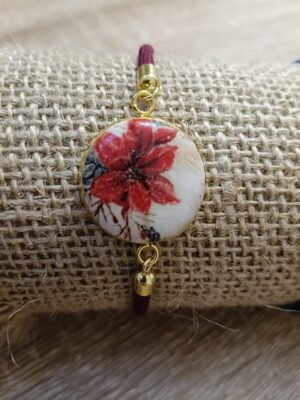 Bracelet argile polymère fleur rouge