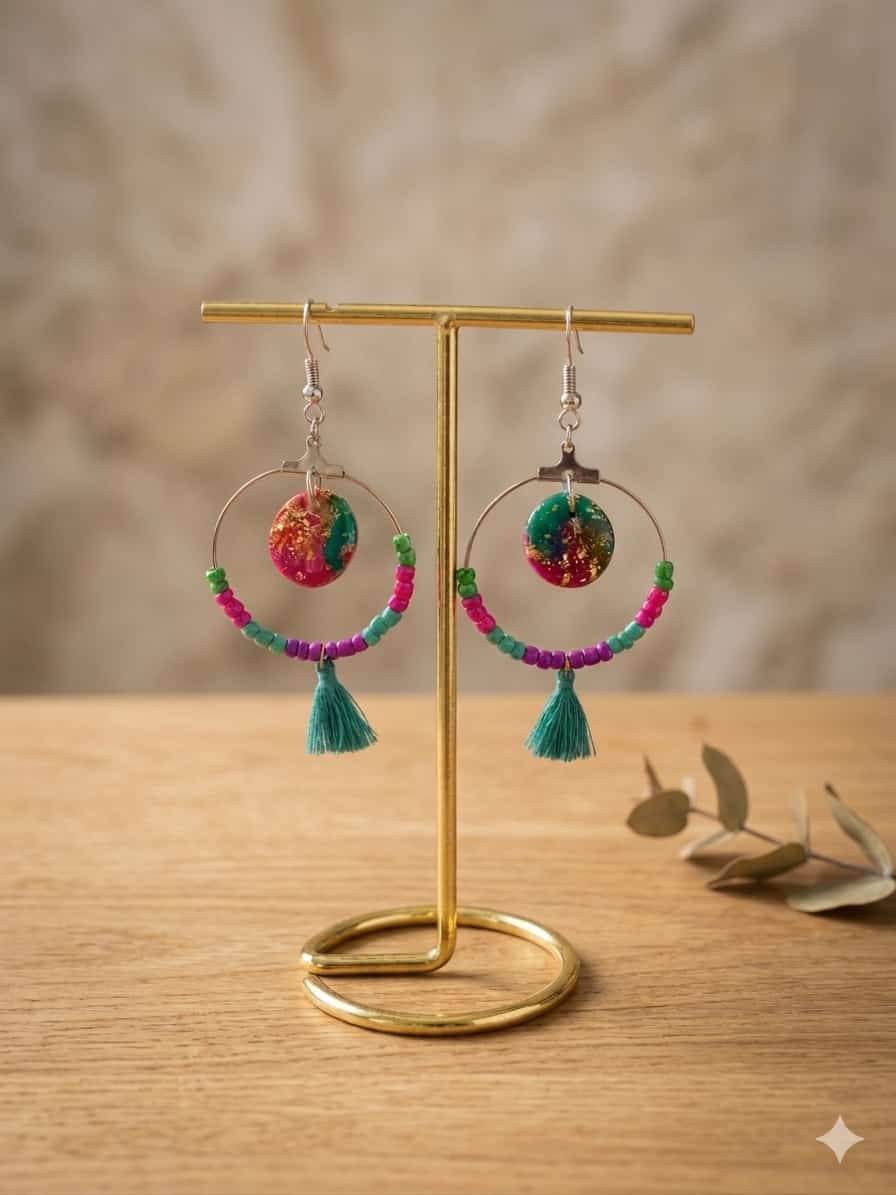 Collection perles de rocailles camaïeu fuchsia / vert /orange