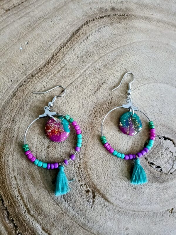 Collection perles de rocailles camaïeu fuchsia / vert /orange