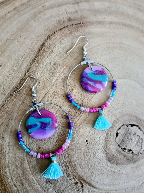 Collection perles de rocailles camaïeu fuchsia / turquoise