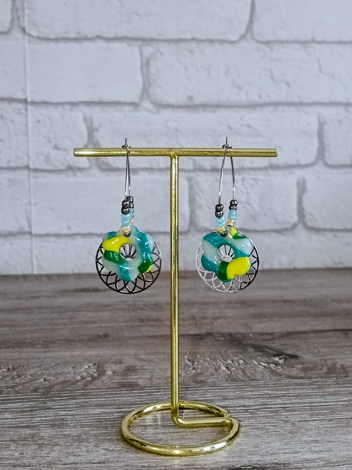 Collection créole perle de rocaille  turquoise /jaune