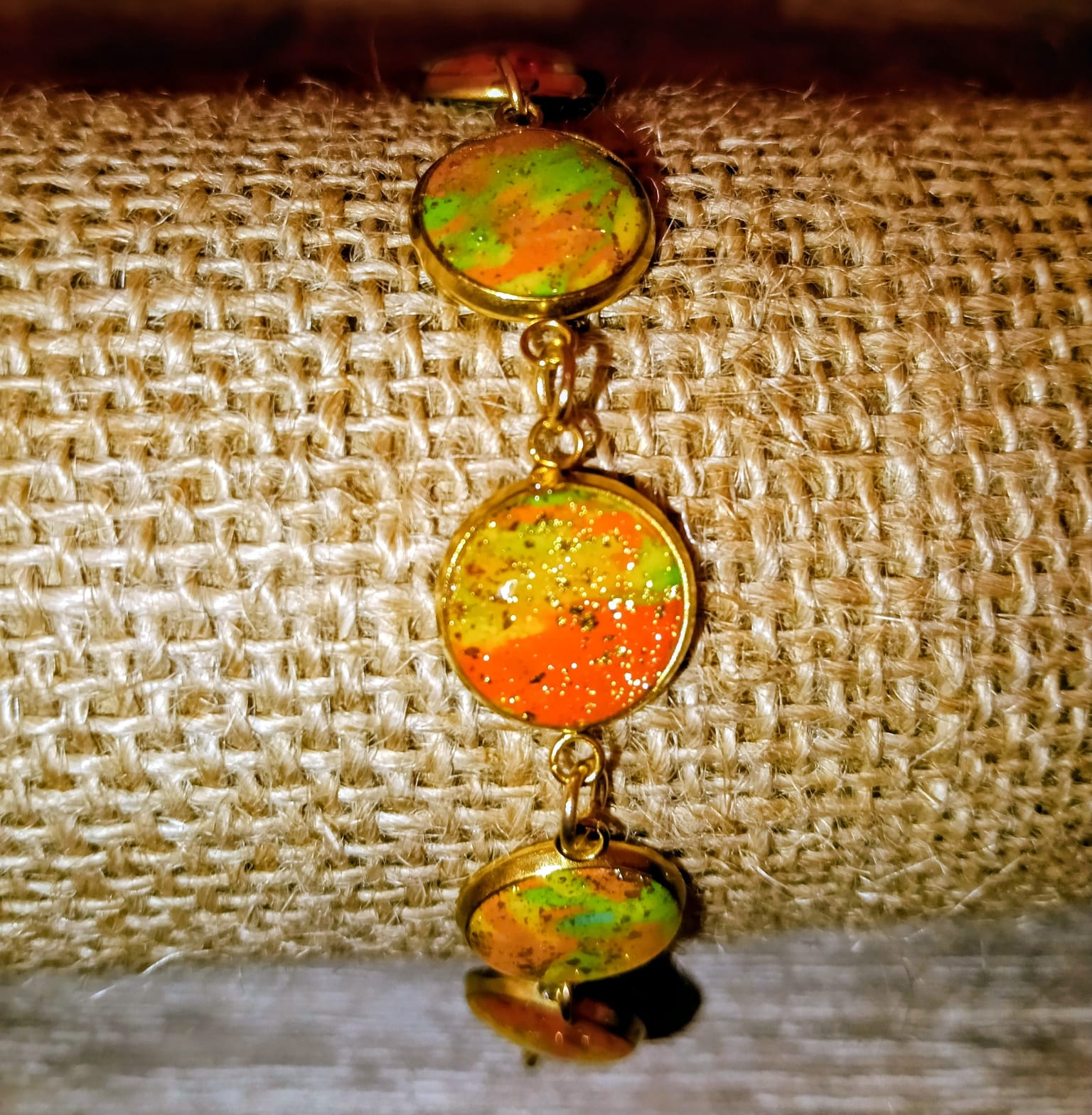 Bracelet argile polymère jaune /orange /vert/feuille d'or