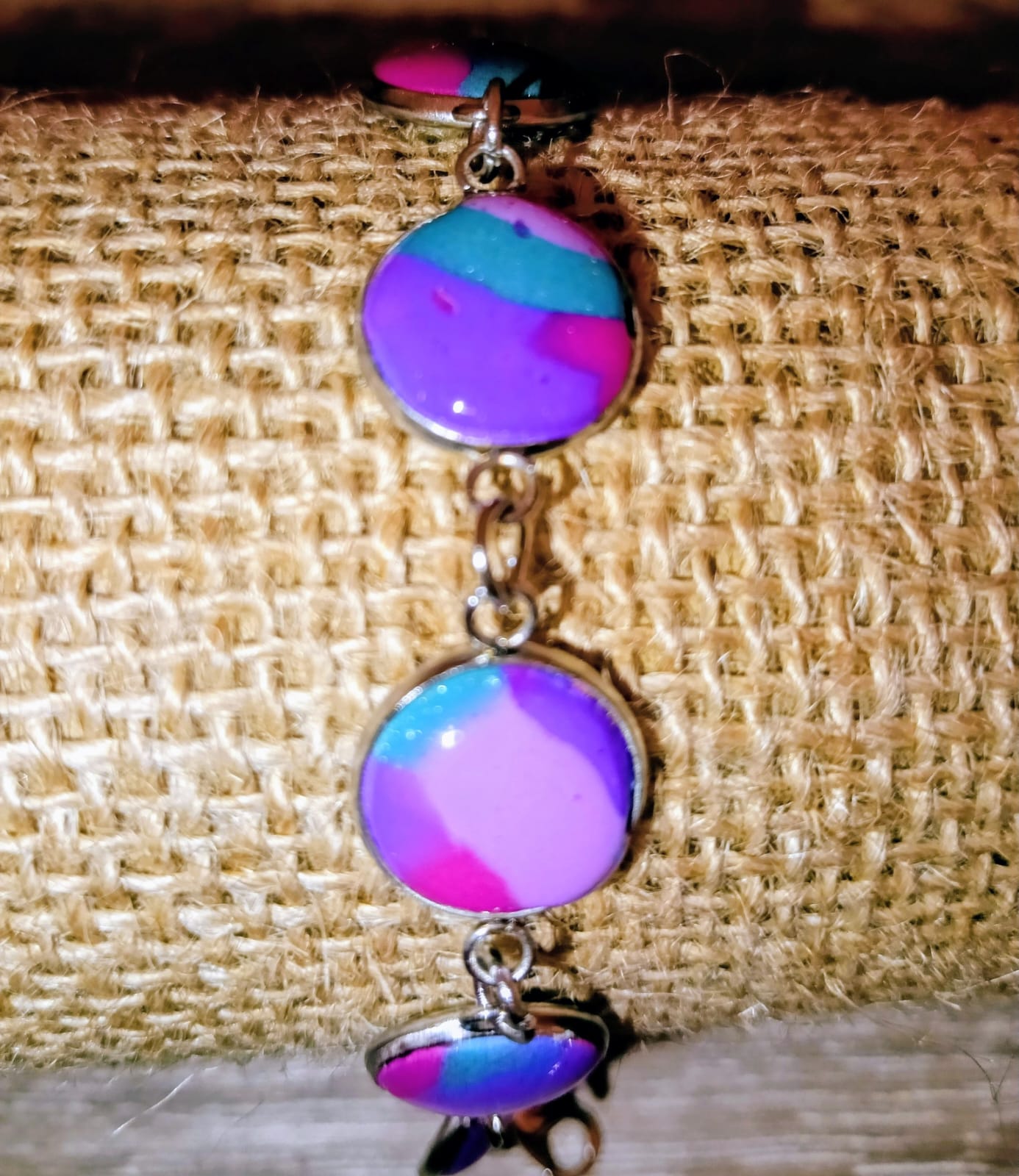 Bracelet argile polymère violet /turquoise  /fuchsia