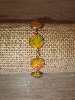 Bracelet argile polymère jaune /orange /vert/feuille d'or