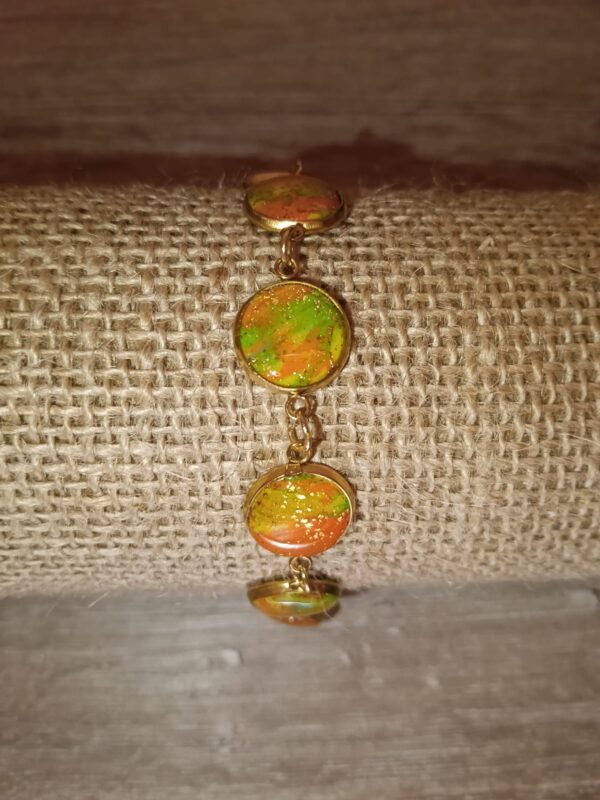 Bracelet argile polymère jaune /orange /vert/feuille d'or
