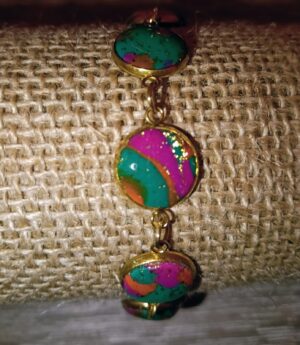 Bracelet argile polymère orange /vert  /fuchsia /feuille d'or