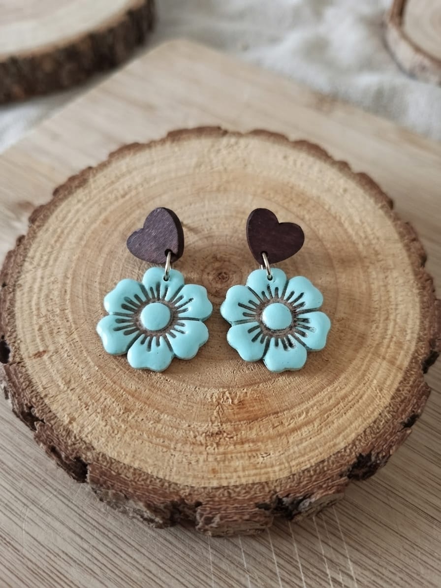 Collection pivoine turquoise/bronze/cœur bois